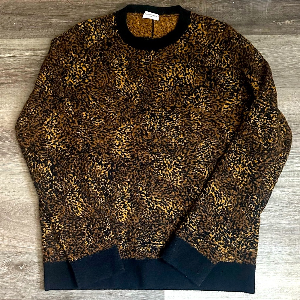Saint Laurent Leopard Print Jacquard Knit Pullover Sweater 180 XXL 2XL RARE SIZE
